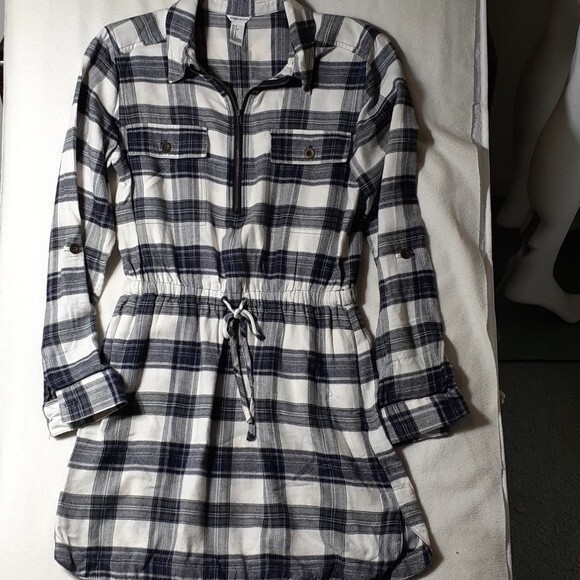 Forever 21 flannel shirt dress navy white check small s winter buffalo check xs - Picture 1 of 7